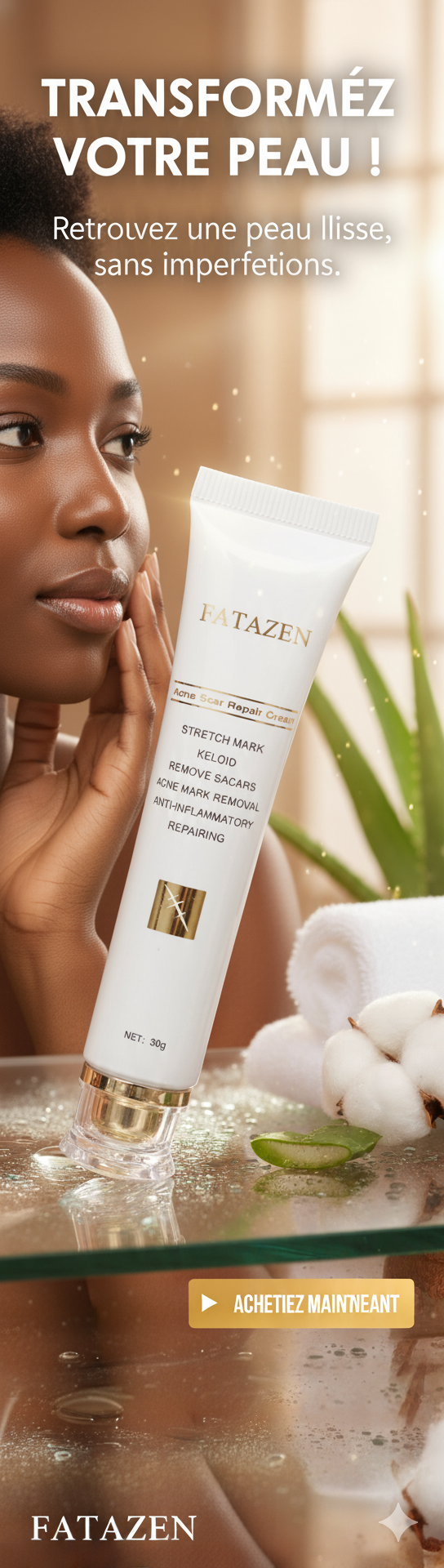 ✨ FATAZEN™ Crème Réparatrice Bio – Anti-Acné, Vergetures & Cicatrices | Soin Naturel Multi-Action ✨